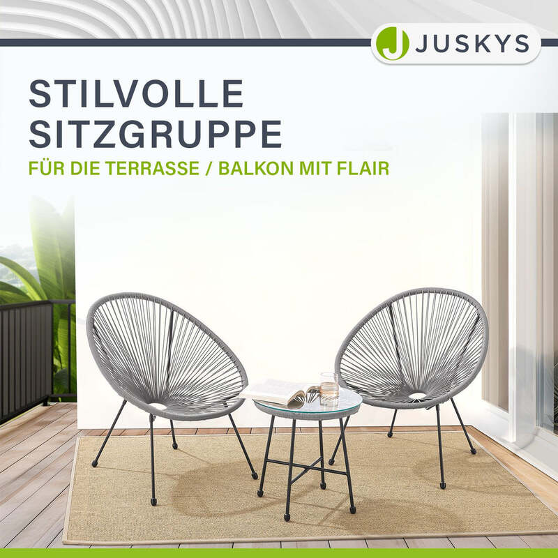 Balkonmöbel Set Ostana 3-teilig Sitzgruppe Retro-Design Tisch 2 Sessel hellgrau - 4260565528463