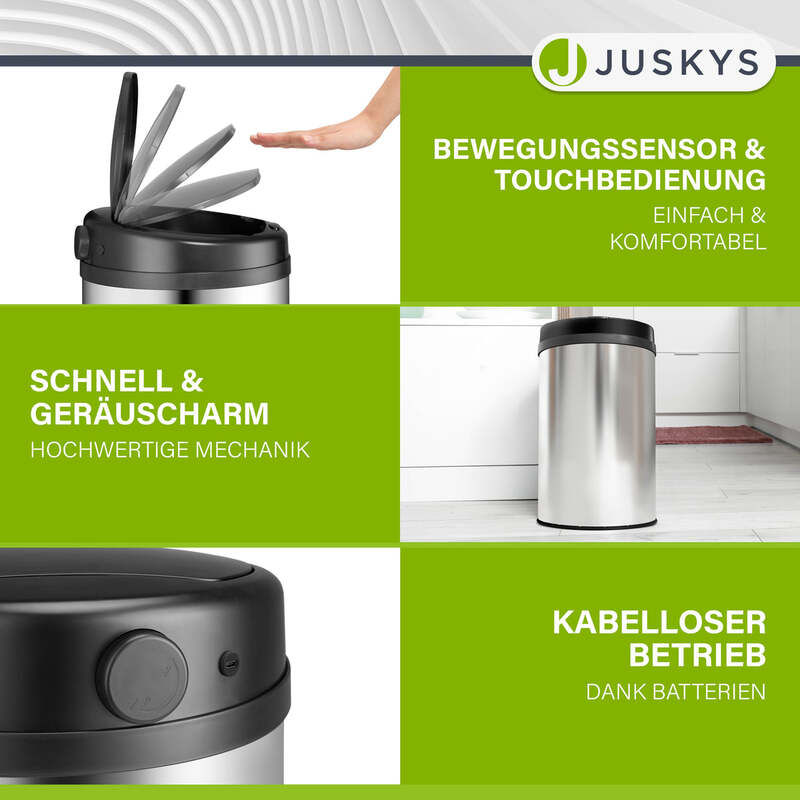 Runder Mülleimer Abfalleimer mit Sensor 30L Hygienisch Silber Automatisch - 4260565529682