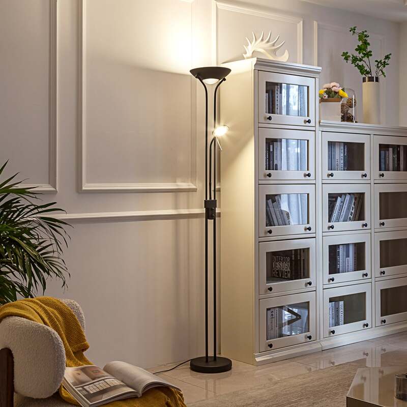 Lindby Stehleuchte Josefin LED dimmbar Leselicht schwarz 180 cm modernes Design - 4251911771343