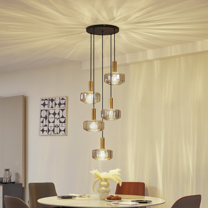Lindby Hängeleuchte Hildur Ø 22 cm rauchgrau Glas Deckenlampe Lampe Leuchte Spot - 4251911793307
