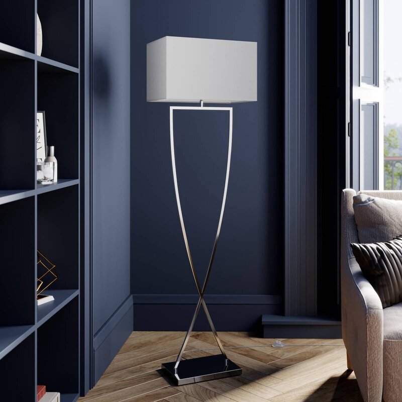 Lucande Evaine Stehleuchte Lampe Leuchte Stehlampe IP20 E27 weißer Schirm Chrom - 4251096566666