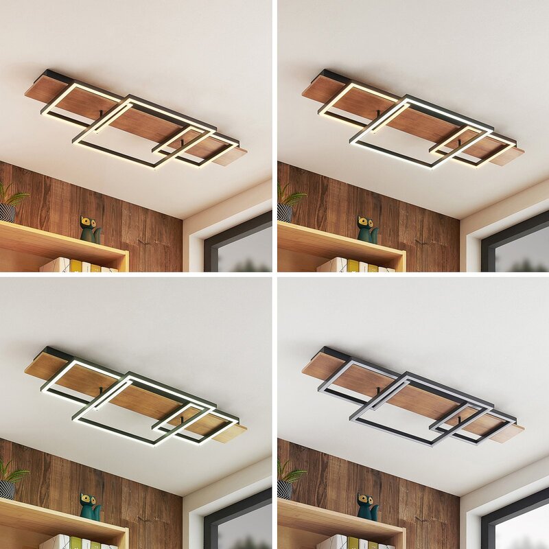 Lucande Chariska LED Deckenlampe Deckenleuchte Lampe Leuchte Holz schwarz 95cm - 4251911747485