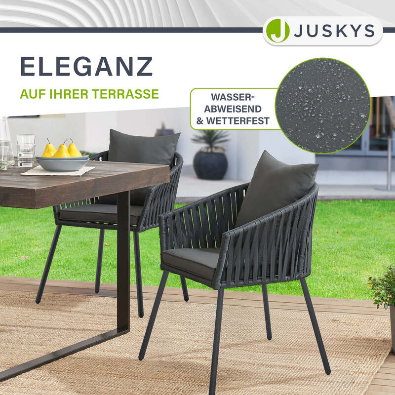 Gartenstuhl Rope 2er Set Stuhl mit Seilgeflecht und Kissen dunkelgrau schwarz - 4262437184661