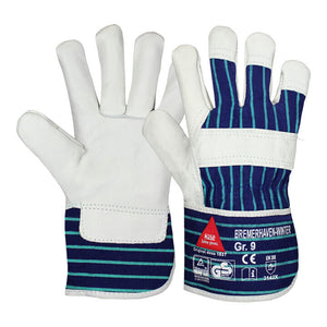 B-Ware Hase Arbeitshandschuhe Handschuhe Winter Rindnarbenleder natur blau Größe 12