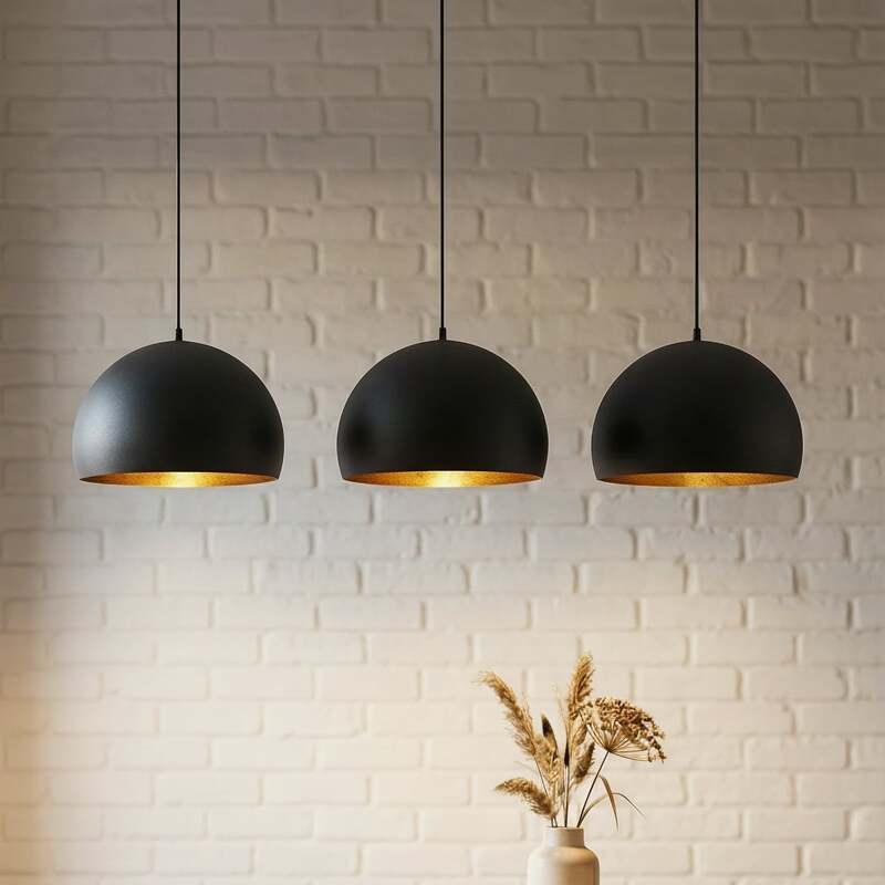 Lindby Tarjei Pendelleuchte Hängeleuchte Deckenlampe Leuchte 120cm schwarz-gold - 4251911703306