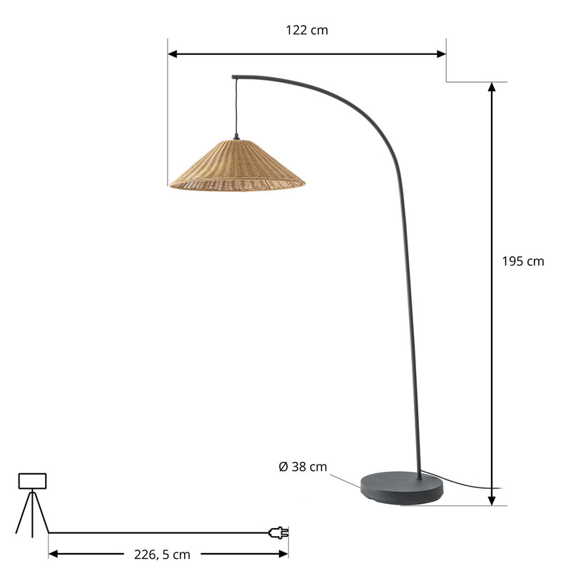 Lucande Außenstehlampe Taniola Rattan Lampe Leuchte LED 195cm IP44 Braun - 4255830912153