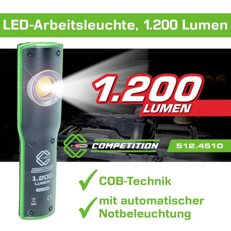 KS Tools LED Werkstattleuchte 5124510 dimmbar 1200 Lumen Akku IP54 robust - 4069465002819