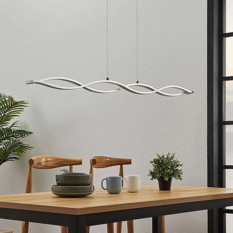 Lucande Pendelleuchte Hängeleuchte LED Balken wellenförmig weiß chrom silber Roa - 4251096560206