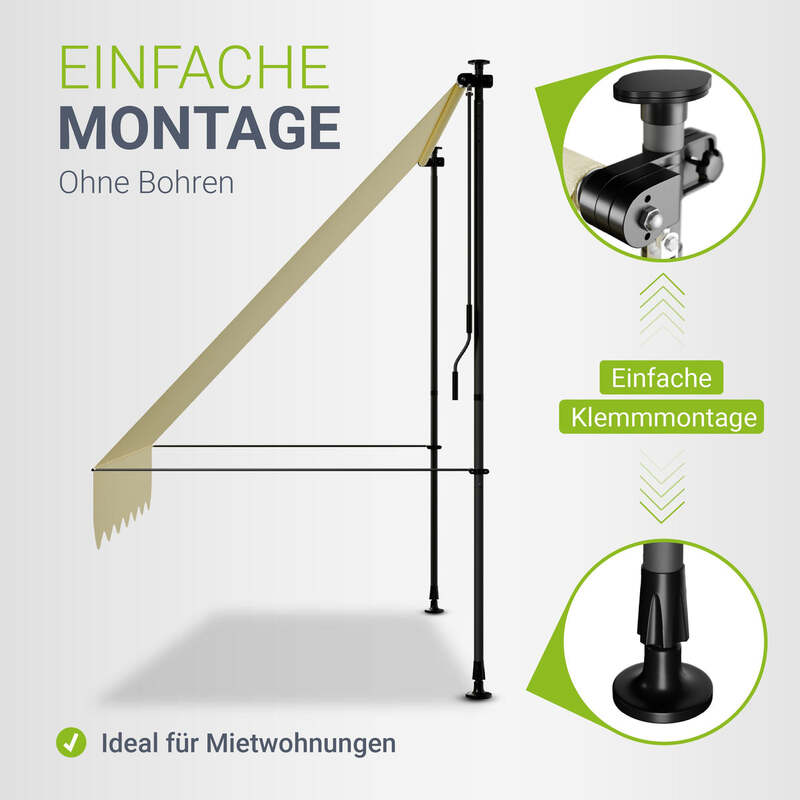 Klemmmarkise Kapstadt Sonnenschutz Handkurbel UV-beständig 200x120cm beige - 4262437183695