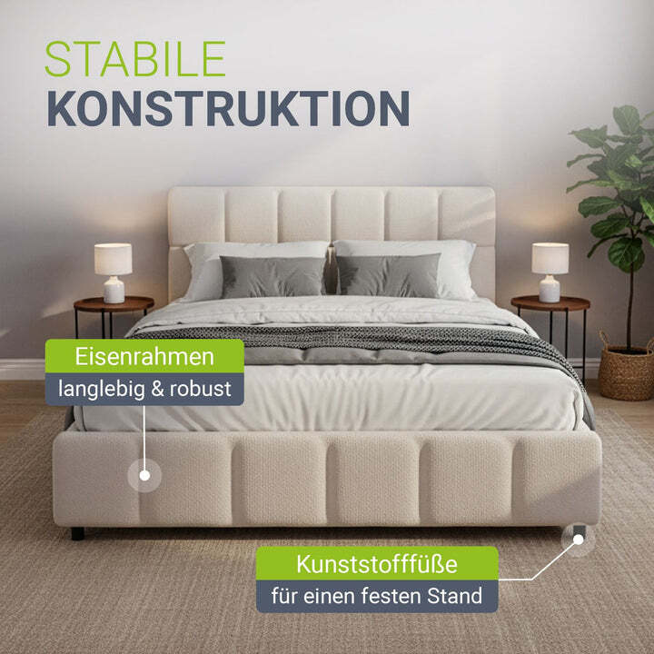 Polsterbett Florenz 140x200 cm Bubble Design creme pflegeleicht 500 kg belastbar - 4262437186313