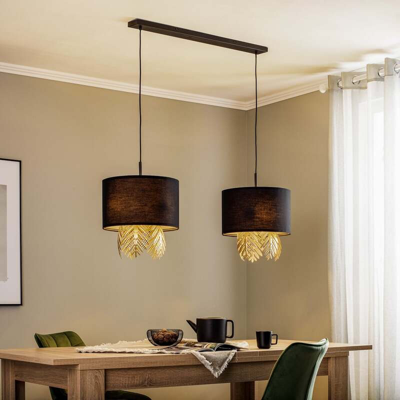 Lucande Malviras Stoff-Hängelampe Blattdeko Hängeleuchte Leuchte Lampe Spot E27 - 4251911752311
