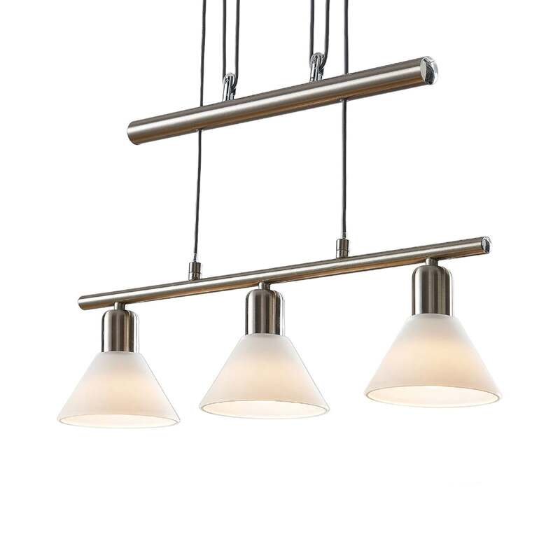 Lindby Pendelleuchte Hängeleuchte Delira LED dimmbar 3-flg nickel weiß 54x12,5cm - 4251096563009
