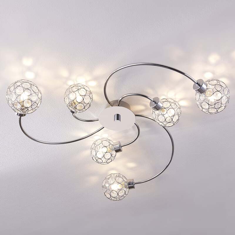 Lindby Deckenleuchte Deckenlampe Tyron Glas Metall chrom 65 cm LED - 4251096516746