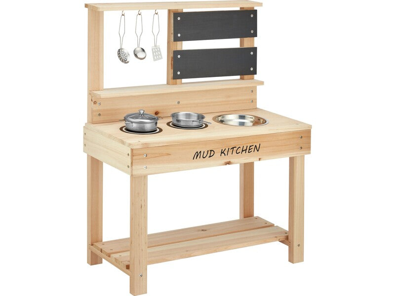Matschküche Spielküche Naturholz mit Kreidetafel und Küchen-Set 60x30x75cm - 4007874568540