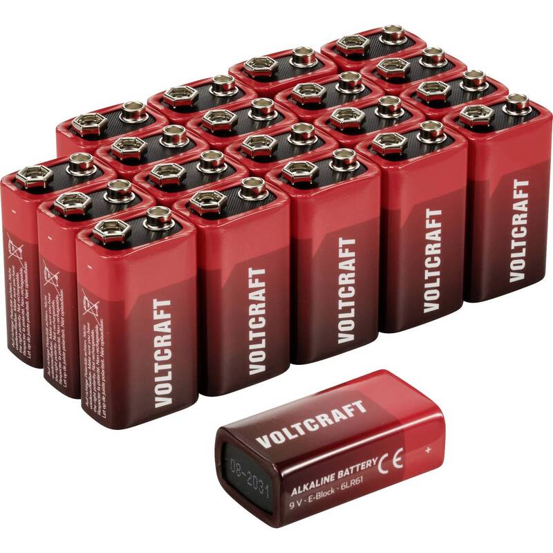 VOLTCRAFT Block-Batterie 6LR61 9V Alkali-Mangan 550mAh 20 Stück - 4064161336565