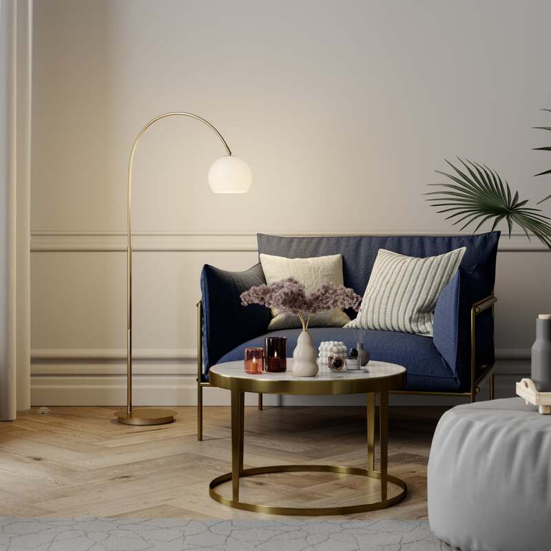 Lindby Bogenlampe Stehlampe Cynthia LED Lampe messingfarben 140cm E27 Leuchte - 4251096566048