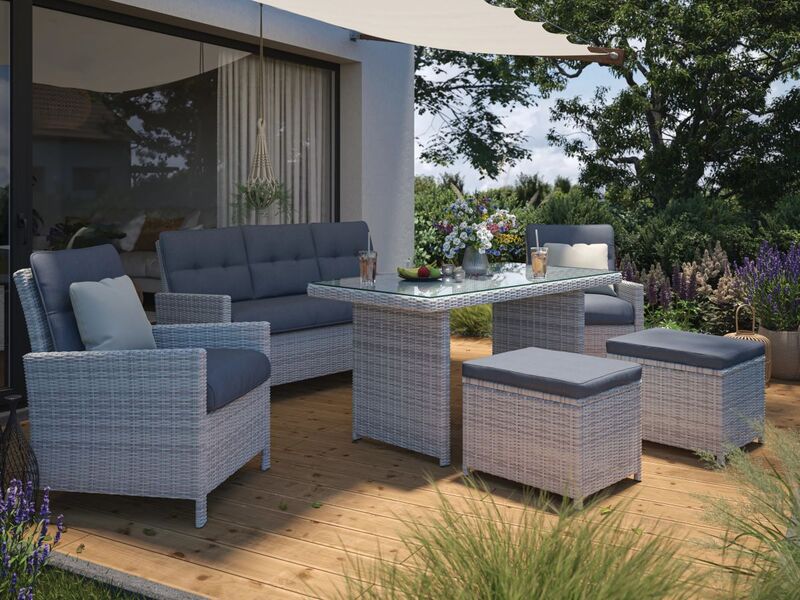 Loungegruppe Luciara 6-teilig Gartenmöbel Stahl Polyrattan Hellgrau-Anthrazit - 4007875112629