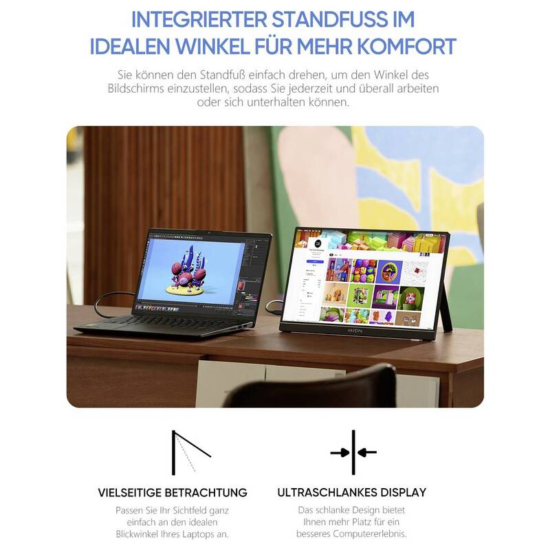 Arzopa Portabler Monitor 15,6 Zoll Full HD 1920x1080 IPS HDMI USB-C schwarz 660g - 6975114120590