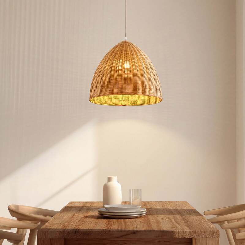 Lindby Hängeleuchte Laverne LED Pendelleuchte Rattan dimmbar beige Ø40cm 35cm - 4255830913648