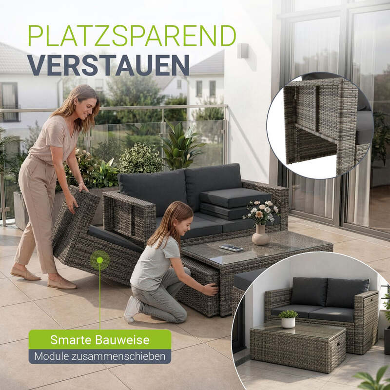 Polyrattan Lounge Salou Gartenmöbel Set für 6 Personen wetterfest Polster grau - 4262437180274