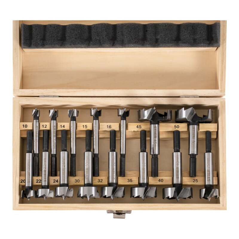 Stier Forstnerbohrer Bohrer Set 15-teilig in Holz-Kassette 10-50mm C45 Stahl - 4251709636229