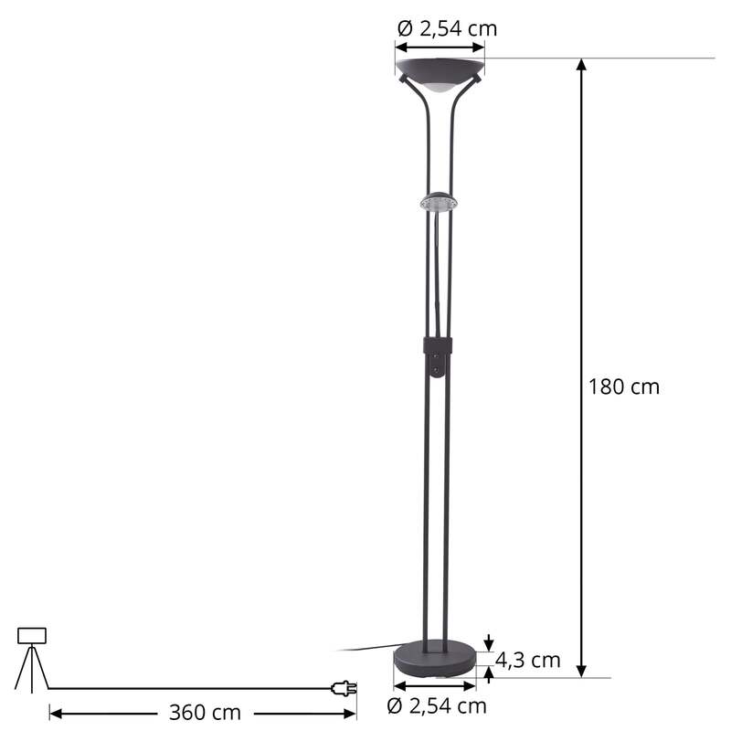 Lindby Stehleuchte Josefin LED dimmbar Leselicht schwarz 180 cm modernes Design - 4251911771343