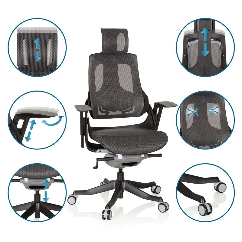 hjh OFFICE Bürostuhl SPEKTRE BLACK Netzstoff Armlehnen höhenverstellbar grau - 4251084667948