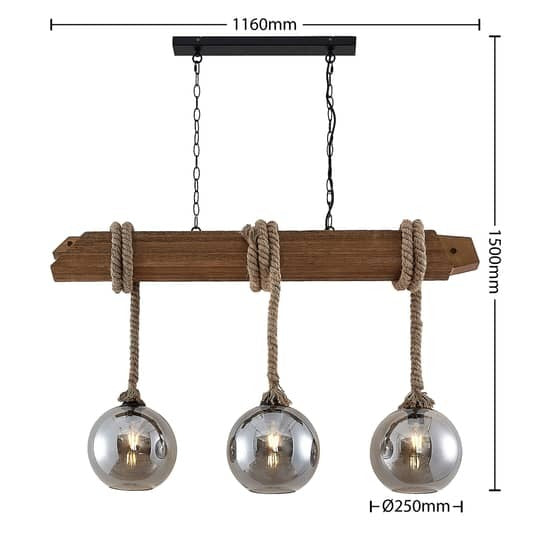 Lucande Mevan Hängeleuchte mit Holzbalken smoke Deckenlampe Pendelleuchte E27 - 4251911711288
