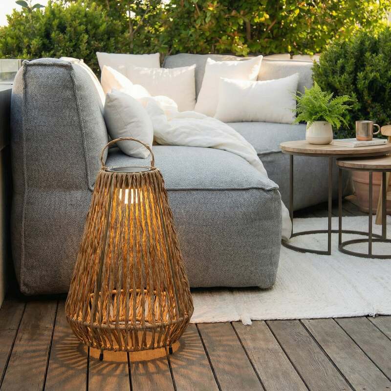 Lindby LED-Solarleuchte Amaria Gartenlampe Rattan dimmbar warmweiß Ø27cm 37cm - 4251911764451