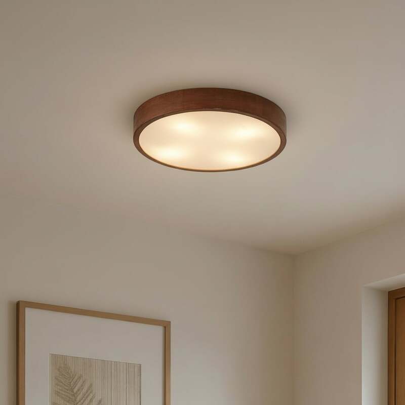 Lindby Deckenleuchte Tanju Deckenlampe Leuchte Lampe E27 Walnussholz 4 flg 50cm - 4255830902758