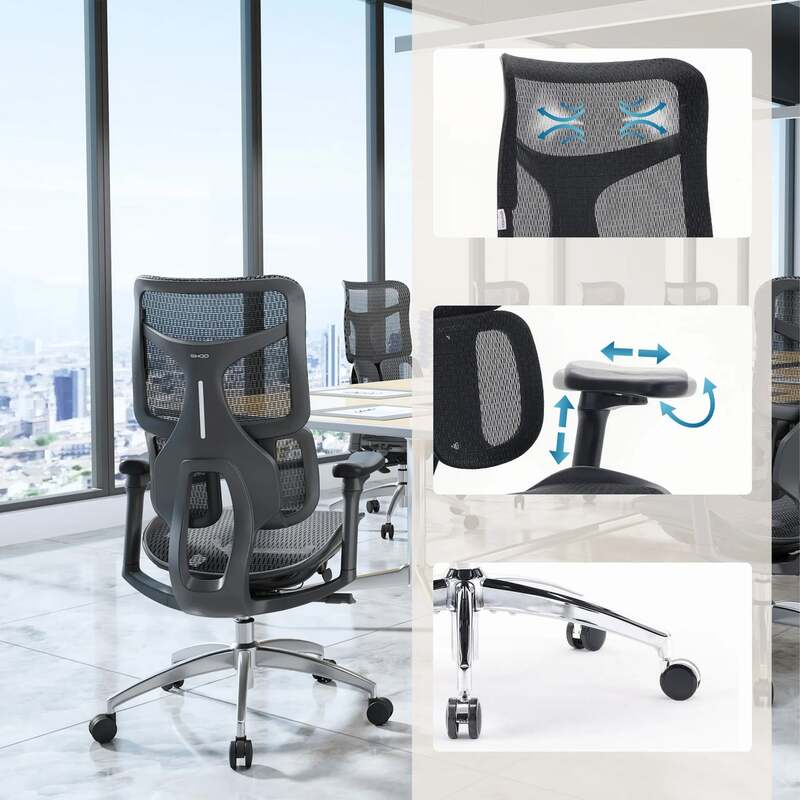 SIHOO Bürostuhl Ergonomischer Stuhl S100 Schwarz Netzstoff Höhenverstellbar - 0199284390652