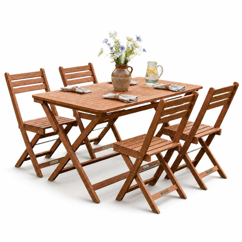 Gartenmöbel Set Rimini Akazienholz Gartengarnitur 5-teilig Tisch 4 Stühle Natur - 4262437187440
