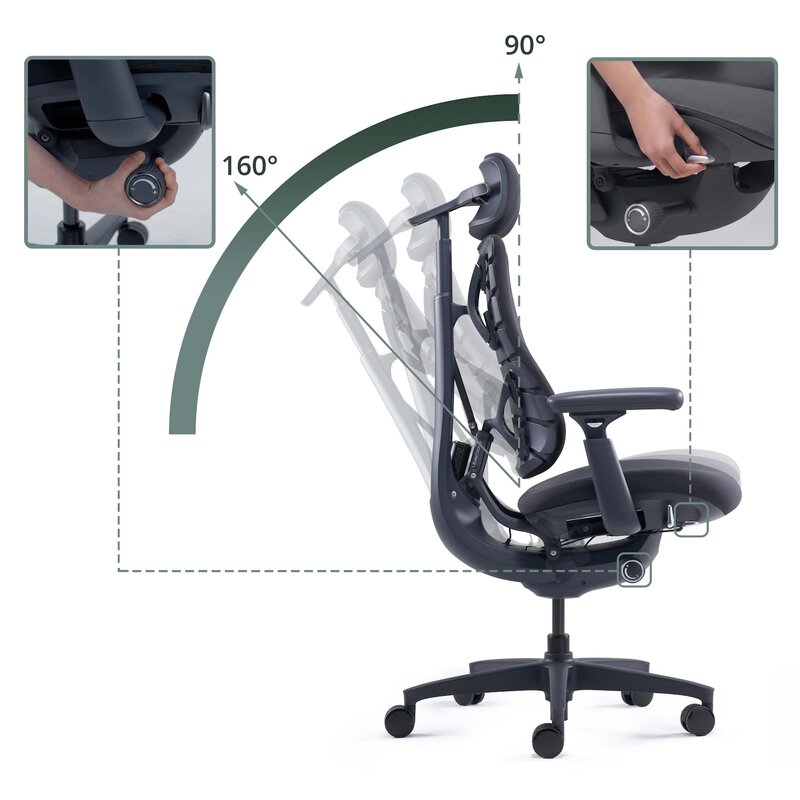 LiberNovo Bürostuhl Ergonomischer Stuhl Omni Schwarz 4D Armlehnen 48cm Komfort - 6978343440378