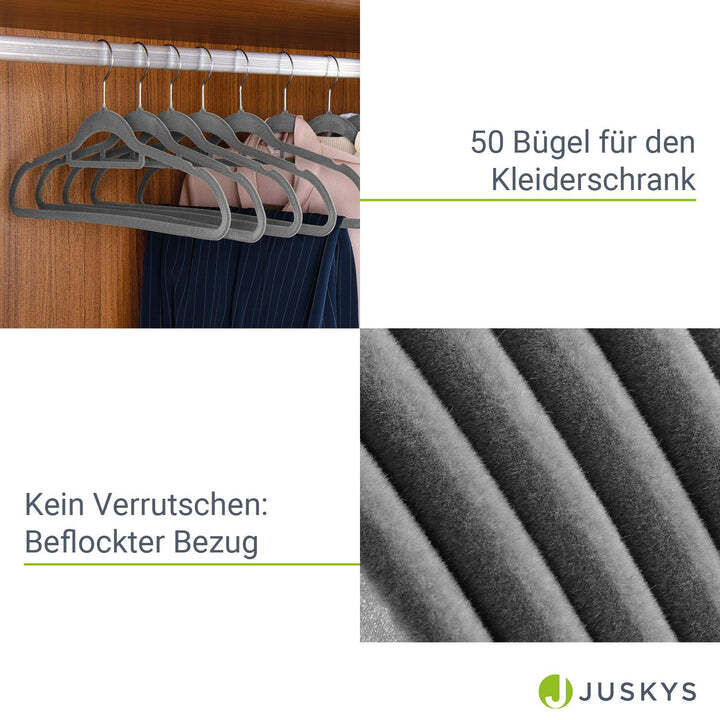 Kleiderbügel Samt Bügel rutschfest grau 50 Stück Garderobe Antirutsch 360° - 4262437181028