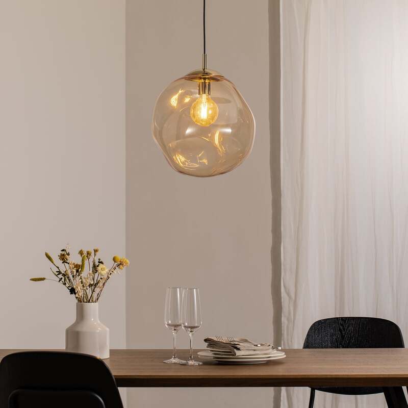 Glas Hängeleuchte Sol LED Pendelleuchte dimmbar schwarz bernstein Ø35cm 185cm - 5901780542610