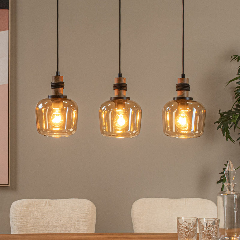Lucide Pendelleuchte Hängeleuchte Ilona LED 3-flammig dimmbar schwarz amber 70cm - 5411212452689