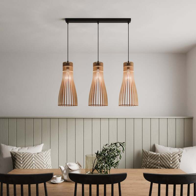 Hängeleuchte Bottle dreiflammig LED Pendelleuchte dimmbar schwarz Holz Stahl - 5907623619907