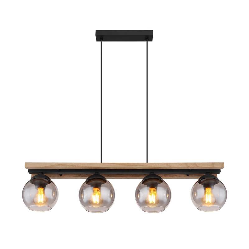 Hängelampe Conni 85 cm rauchgrau Holz/Glas 4-flg dimmbar Globo - 9007371444236