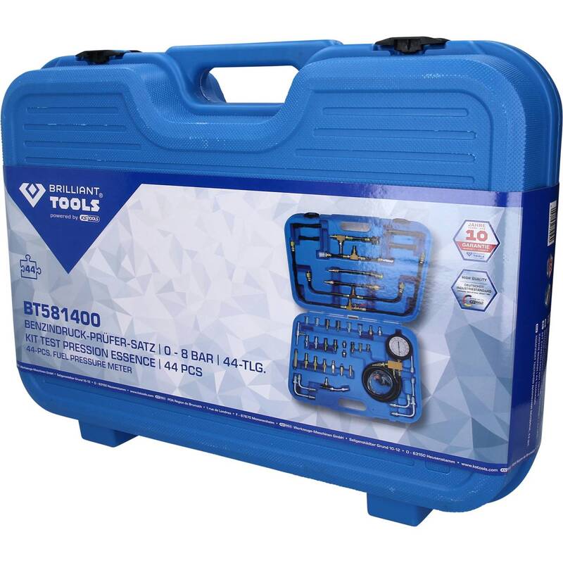 Brilliant Tools Prüfgerät Einspritzsystem Benzindruckset 0 - 10 bar 44 teilig - 4042146779569