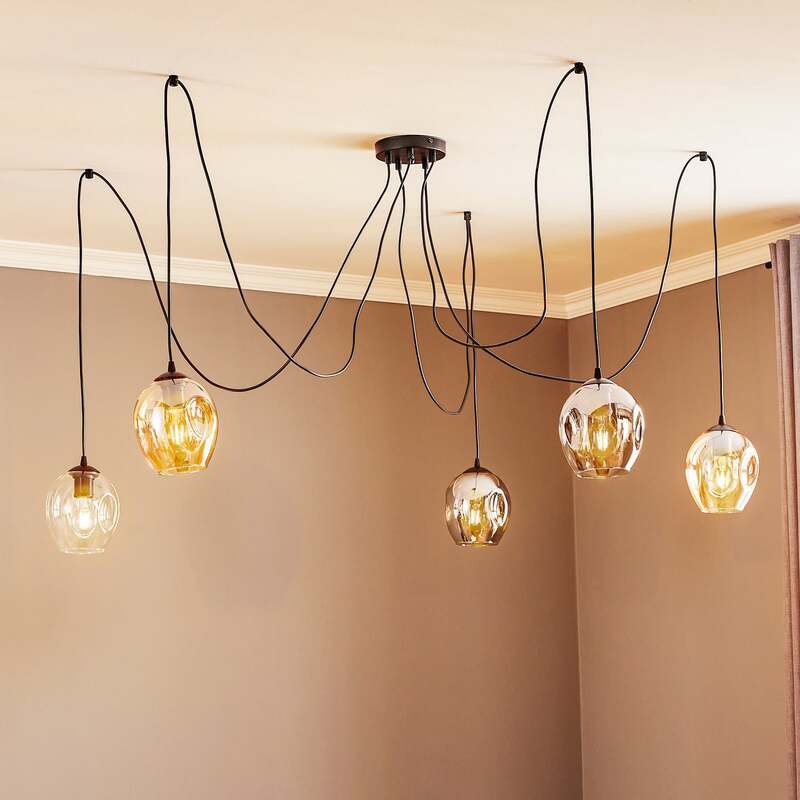 Pendellampe Starla Hängelampe dimmbar 5-flg. Pendelleuchte grafit amber klar - 5901738919297