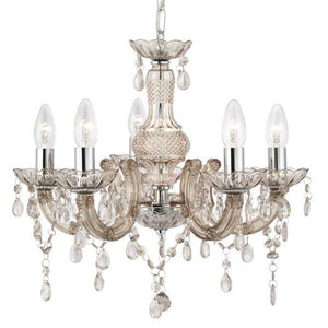B-Ware Searchlight Kronleuchter Marie Therese Hängelampe 5-flammig dimmbar braun Ø48cm