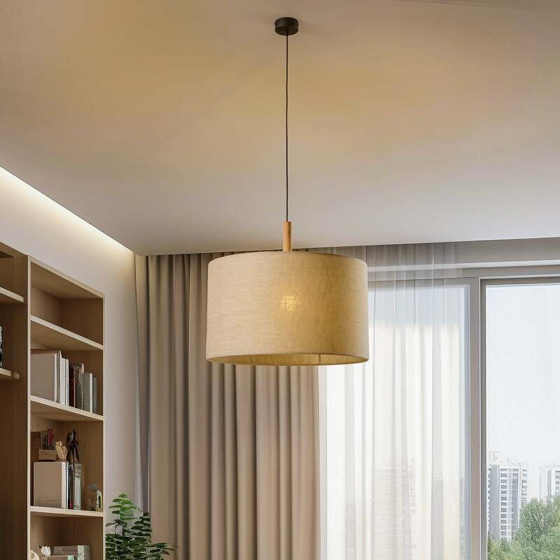 TK-Lighting Hängeleuchte Deva Nature LED Pendelleuchte dimmbar beige Holz 30cm - 5901780561079