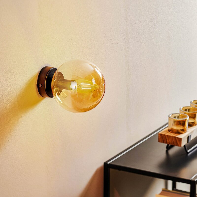 Wandleuchte Glassy schwarz amber Glas E14 Ø 14 cm Wandlampe Lampe Leuchte Spot - 5901738918948