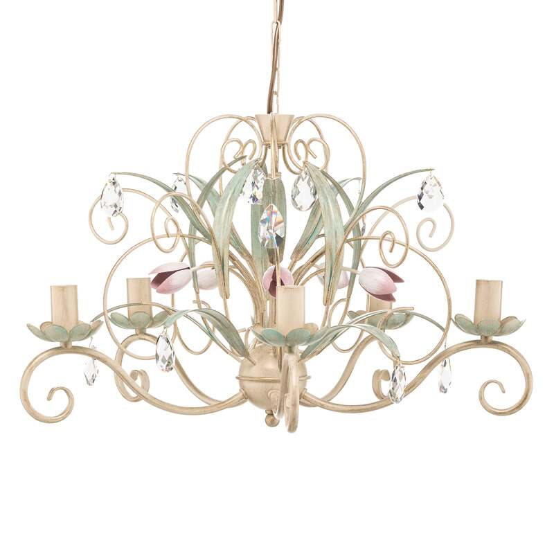 Kronleuchter Luce Hängelampe 5-flammig dimmbar weiß rosa Metall Ø62cm 70cm - 5907812624477