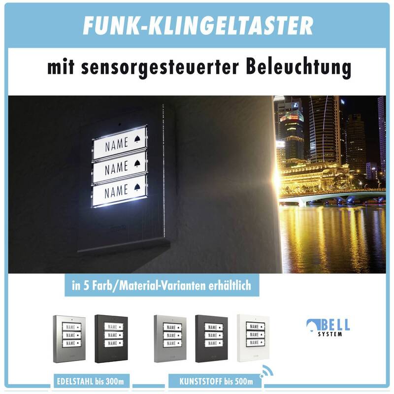 m-e Funkklingel Türklingel Komplett-Set Bewegungsmelder Namensschild beleuchtet - 4250109134373