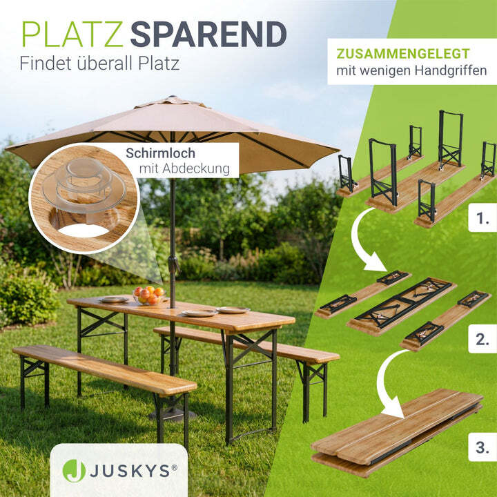 Bierzeltgarnitur Bichl klappbar 3-teilig Tisch und Bänke aus Tannenholz 170 cm - 4260565523253