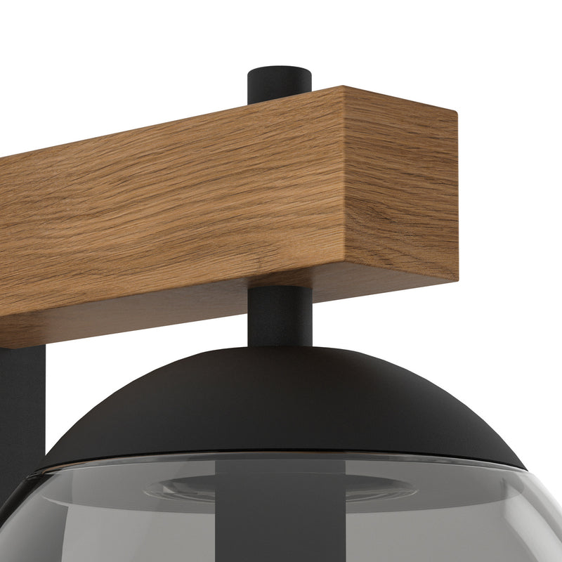 EGLO Außenwandleuchte Bufalata Wandleuchte Wandlampe E27 schwarz Holz Glas rauch - 9008606261765