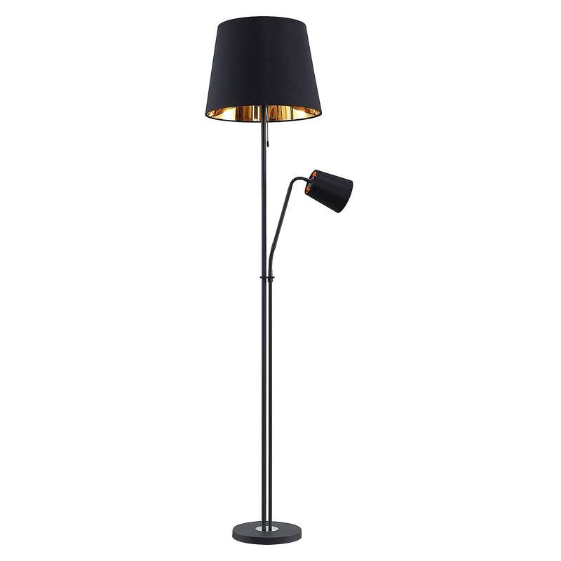 Lindby Stehlampe Efalia LED Leselampe schwarz-gold Textil 175cm mit Schalter - 4251911741278