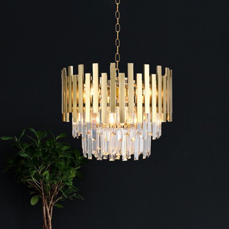 Aspen Hängelampe Pendelleuchte gold Metall Glas Glaskristalle transparent 30 cm - 5902693759997