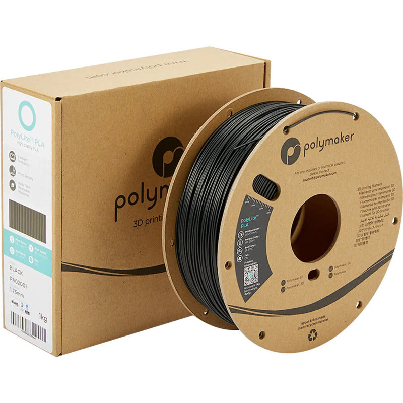 Polymaker Filament PolyLite PLA 1,75mm 1000g Schwarz Hochwertiges Druckmaterial - 6938936709664